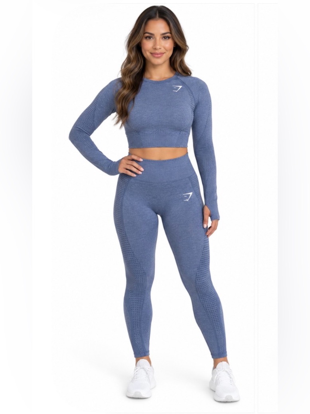 Gymshark seamless 3-piece workout set S blue activewear gym yoga Athleisure